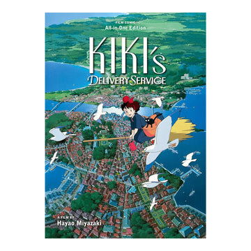Book cover of 'Kiki's Delivery Service' with an animated character and cityscape.